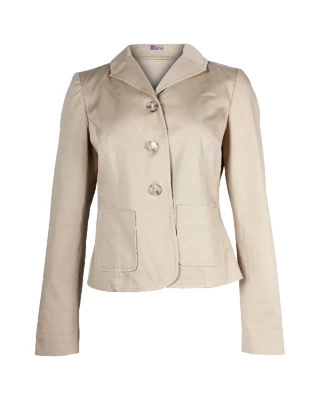 Women's Notched Lapel Blazers in Beige for a Timeless Outfit Red Valentino Back Bow Blazer in Beige Cotton Women's Notched Lapel Blazers in Beige for a Timeless Outfit Red Valentino Back Bow Blazer in Beige Cotton