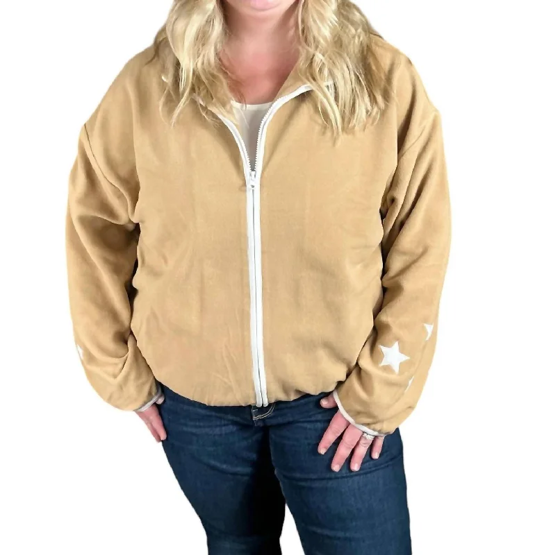 Long - Length Women's Fleece Duster in Beige for a Layered and Cozy Outfit Retro Weekend Fleece Full Zip In Stars Long - Length Women's Fleece Duster in Beige for a Layered and Cozy Outfit Retro Weekend Fleece Full Zip In Stars