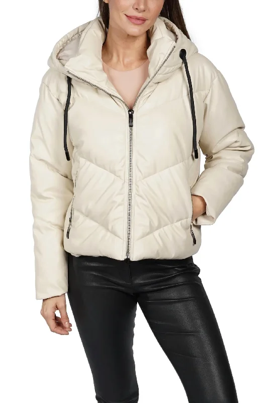 down coat for winter cross - country skiers​ Sami Puffer Faux Leather Jacket In Beige