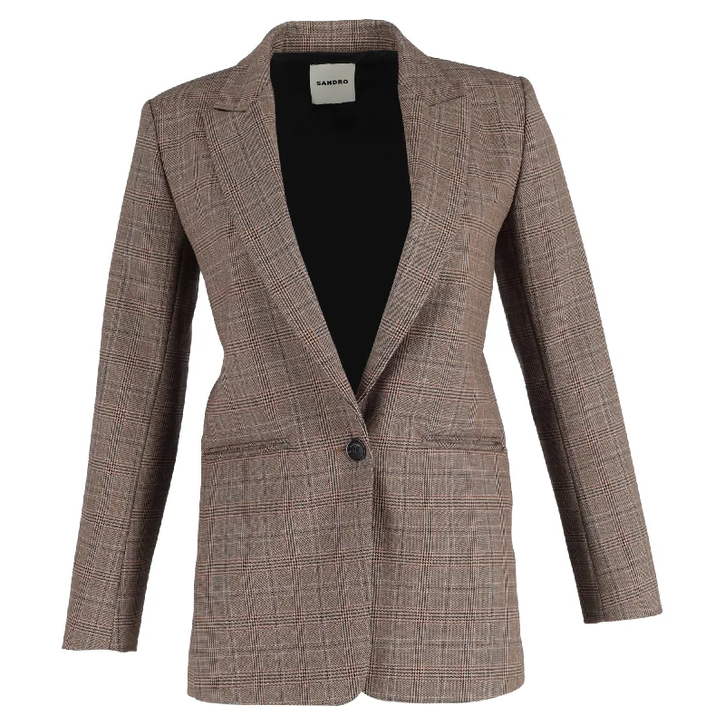 Women's Longline Linen Blazers in Pastel Colors for Summer Events Sandro Jada Plaid-Check Single-Breasted Blazer In Brown Polyester Women's Longline Linen Blazers in Pastel Colors for Summer Events Sandro Jada Plaid-Check Single-Breasted Blazer In Brown Polyester