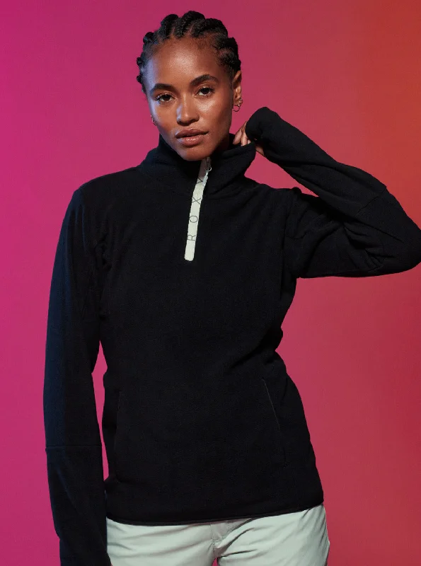 Fitted Women's Fleece Base Layer Top in White for Hiking and Camping Trips Sayna Technical Half Zip Fleece - True Black Fitted Women's Fleece Base Layer Top in White for Hiking and Camping Trips Sayna Technical Half Zip Fleece - True Black
