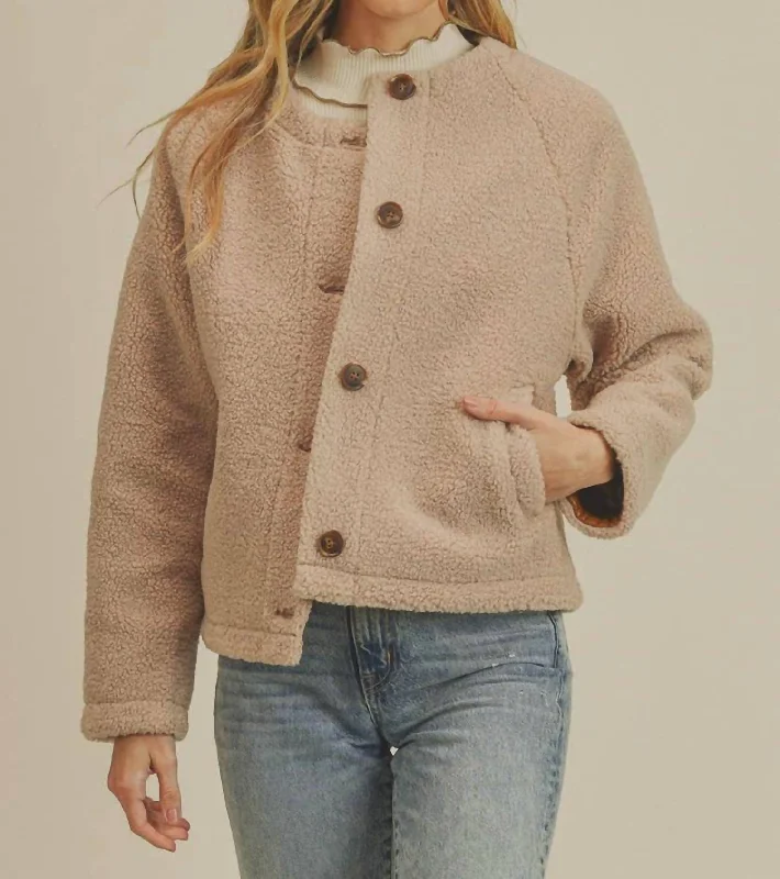 down coat for winter gardeners​ Sherpa Button Down Jacket In Beige