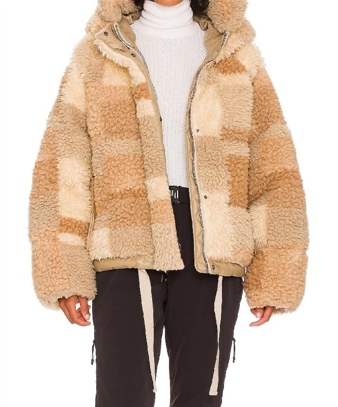 packable down coat for travel​ Sherpa Down Puffer Jacket In Natural Mix
