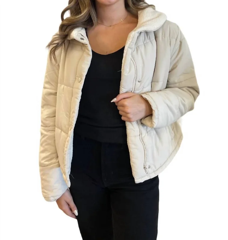 down coat for winter cross - country skiers​ Sherpa Lined Puffer Jacket In Ecru