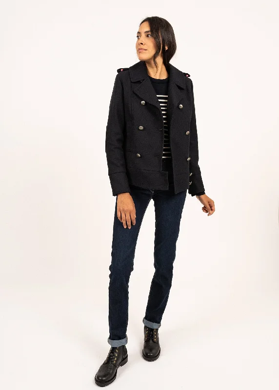 Long women's mac coats in a lightweight fabric for spring showers Ste Brigitte peacoat - short, in wool (NAVY) Long women's mac coats in a lightweight fabric for spring showers Ste Brigitte peacoat - short, in wool (NAVY)