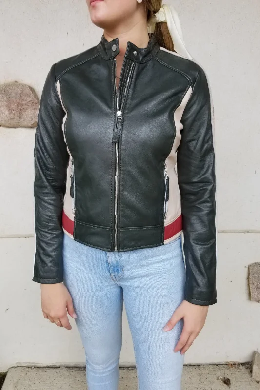 Women's leather leather capes with a fur collar Steena Jacket