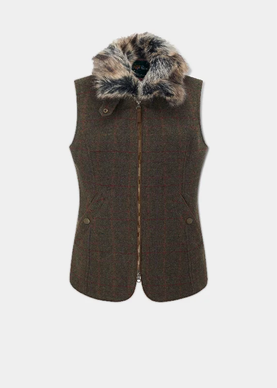 Button - Down Women's Corduroy Waistcoat in Brown for a Rustic and Stylish Autumn Ensemble Surrey Ladies Tweed Gilet In Hemlock Button - Down Women's Corduroy Waistcoat in Brown for a Rustic and Stylish Autumn Ensemble Surrey Ladies Tweed Gilet In Hemlock