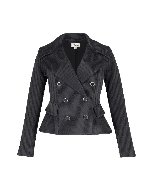Plus Size Women's Double - Breasted Wool Blazers for Winter Office Wear Temperley London Waisted Double Breasted Blazer in Black Nylon Plus Size Women's Double - Breasted Wool Blazers for Winter Office Wear Temperley London Waisted Double Breasted Blazer in Black Nylon
