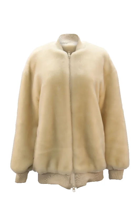 Women's Artificial Fur - Trimmed Knee - High Boots​ Tibi Luxe Faux Fur Track Jacket in Ivory Polyester