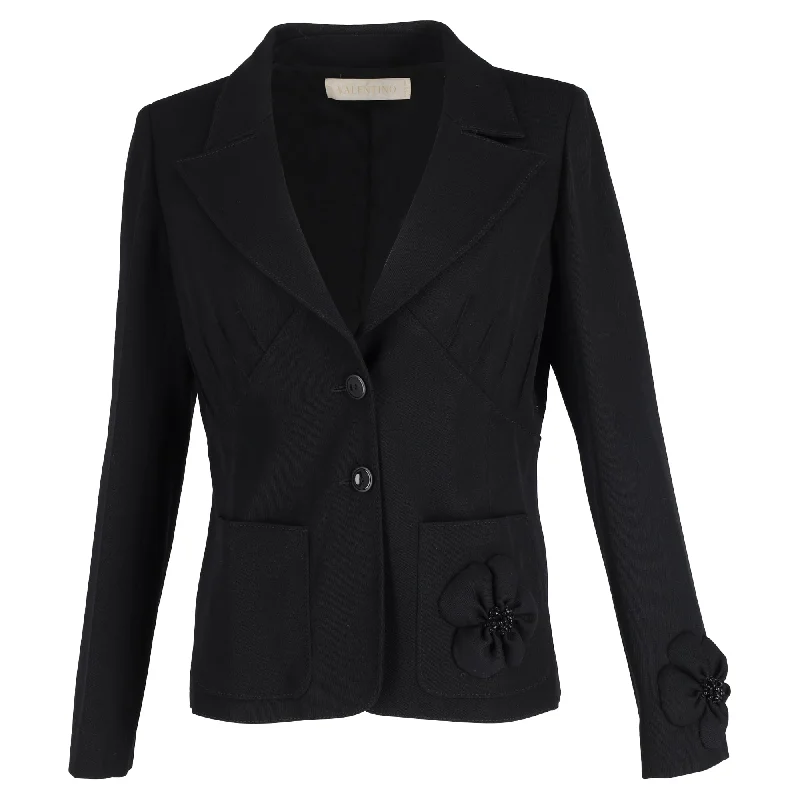 Single - Breasted Women's Linen Blend Blazers in Earth Tones for Casual Wear Valentino Garavani Floral Applique Single-Breasted Blazer Single - Breasted Women's Linen Blend Blazers in Earth Tones for Casual Wear Valentino Garavani Floral Applique Single-Breasted Blazer