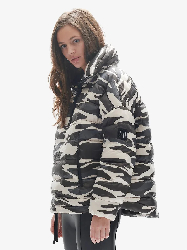down coat with detachable fur trim​ W DOWN HALF ZIP - Zebra