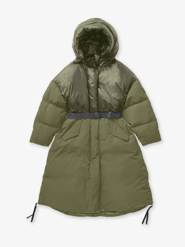 short down coat for active women​ W Long Down Puffer - Stone Green