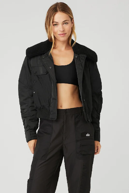 Women's faux fur coats in bright colors for a bold fashion statement Blaze Bomber - Black Women's faux fur coats in bright colors for a bold fashion statement Blaze Bomber - Black