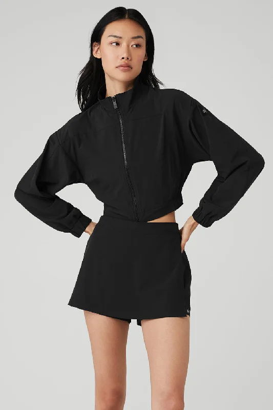 Embroidered women's cotton coats in a bohemian pattern for a unique design Clubhouse Jacket - Black