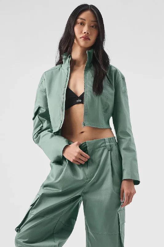 Petite women's wool blend coats with a tailored fit for a flattering silhouette Night Out Cargo Jacket - Botanical Green Petite women's wool blend coats with a tailored fit for a flattering silhouette Night Out Cargo Jacket - Botanical Green