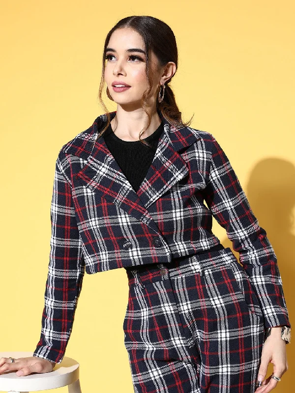 Women's Sleeveless Leather Waistcoat in Black with Silver Studs for an Edgy Rock - n - Roll Vibe Women Navy Flannel Check Crop Blazer Women's Sleeveless Leather Waistcoat in Black with Silver Studs for an Edgy Rock - n - Roll Vibe Women Navy Flannel Check Crop Blazer