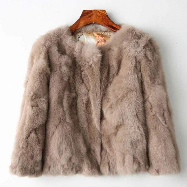 Women's Artificial Fur - Trimmed Flats​ Womens Fashionable Brown Fur Jacket