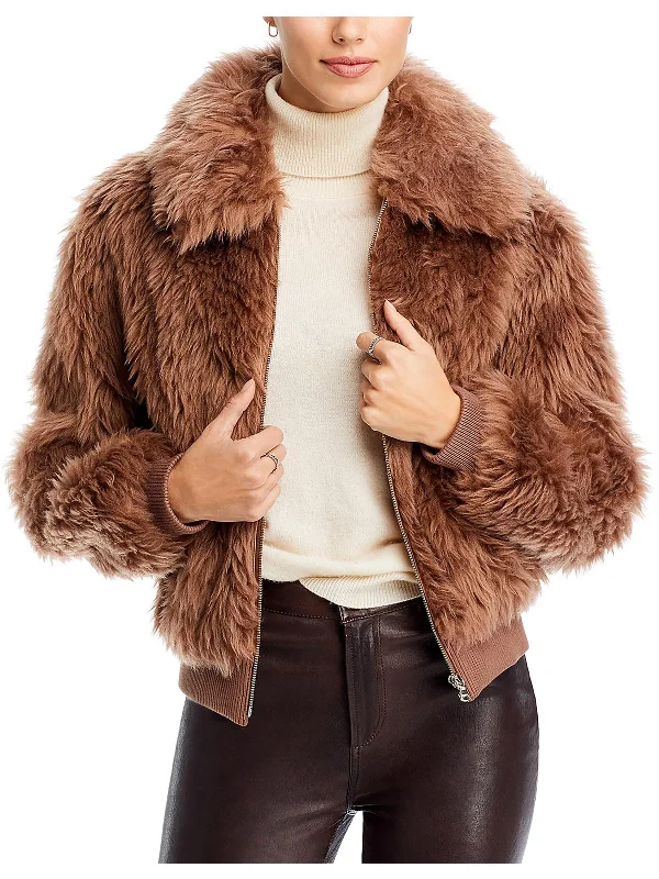 Women's Artificial Fur - Trimmed Raincoats​ Womens Faux Fur Long Sleeves Bomber Jacket