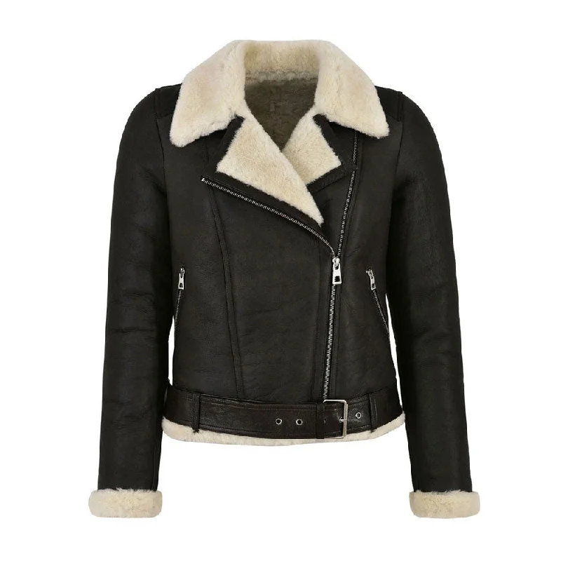 Women's Artificial Fur - Lined Trench Coats​ WOMENS GENUINE LEATHER FAUX FUR SHEARLING BIKER JACKET