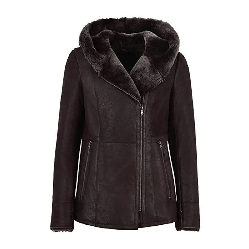 Women's Artificial Fur Collared Blazers​ WOMENS HOODED FUR SHEARLING LONG JACKET