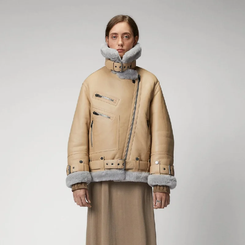 Women's Artificial Fur - Embroidered Tops​ Women's Shearling Aviator Leather Jacket