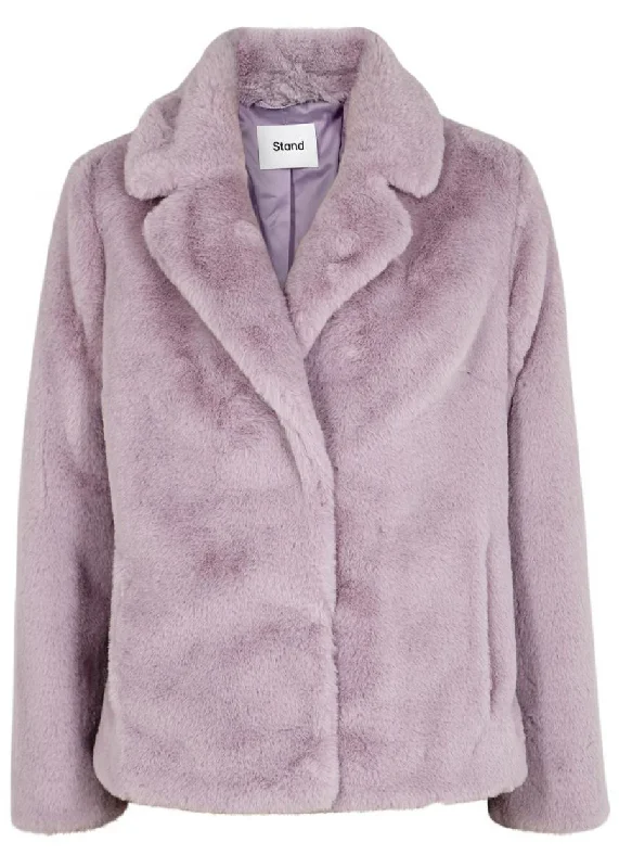 Women's Artificial Fur - Trimmed Heels​ Womens Stand Lavender Fur Jacket