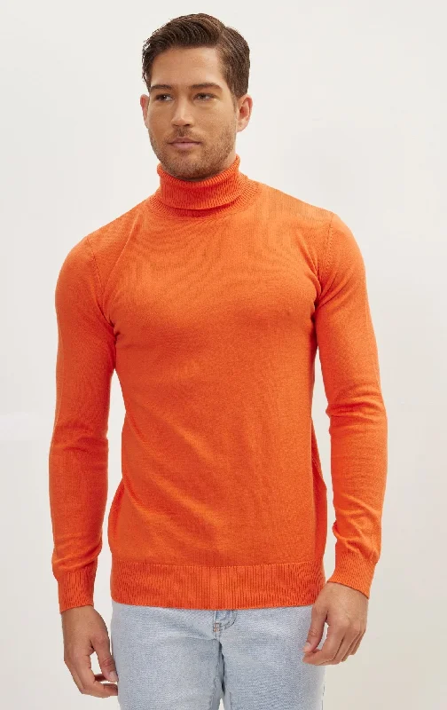 Floral - Printed Women's Knit Blouses in a Dainty Pattern Roll Neck Knit Sweater - Orange Floral - Printed Women's Knit Blouses in a Dainty Pattern Roll Neck Knit Sweater - Orange