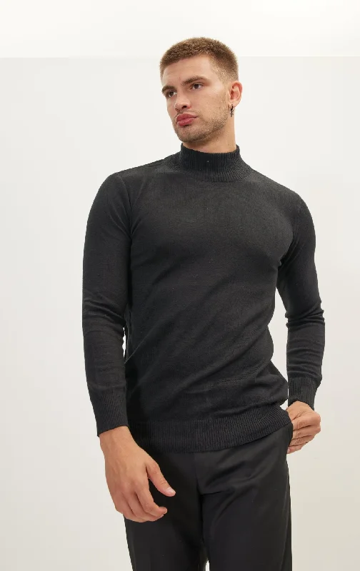 V - Neck Women's Knit Tops with Lace Trim for a Romantic Touch Mock Neck Relaxed Sweater - Black V - Neck Women's Knit Tops with Lace Trim for a Romantic Touch Mock Neck Relaxed Sweater - Black