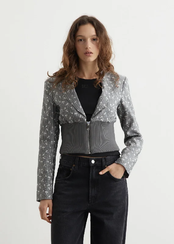Women's Longline Linen Blazers in Pastel Colors for Summer Events Acetate Jacquard Cropped Blazer Women's Longline Linen Blazers in Pastel Colors for Summer Events Acetate Jacquard Cropped Blazer