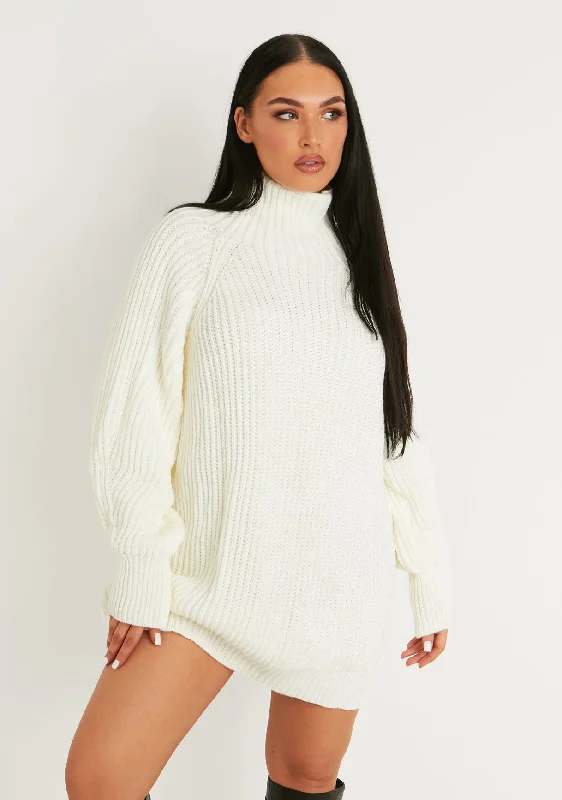 Mini - Length Women's Chunky Knit Sweater Dresses in Bold Hues Amie Cream Chunky Knit Jumper Dress Mini - Length Women's Chunky Knit Sweater Dresses in Bold Hues Amie Cream Chunky Knit Jumper Dress
