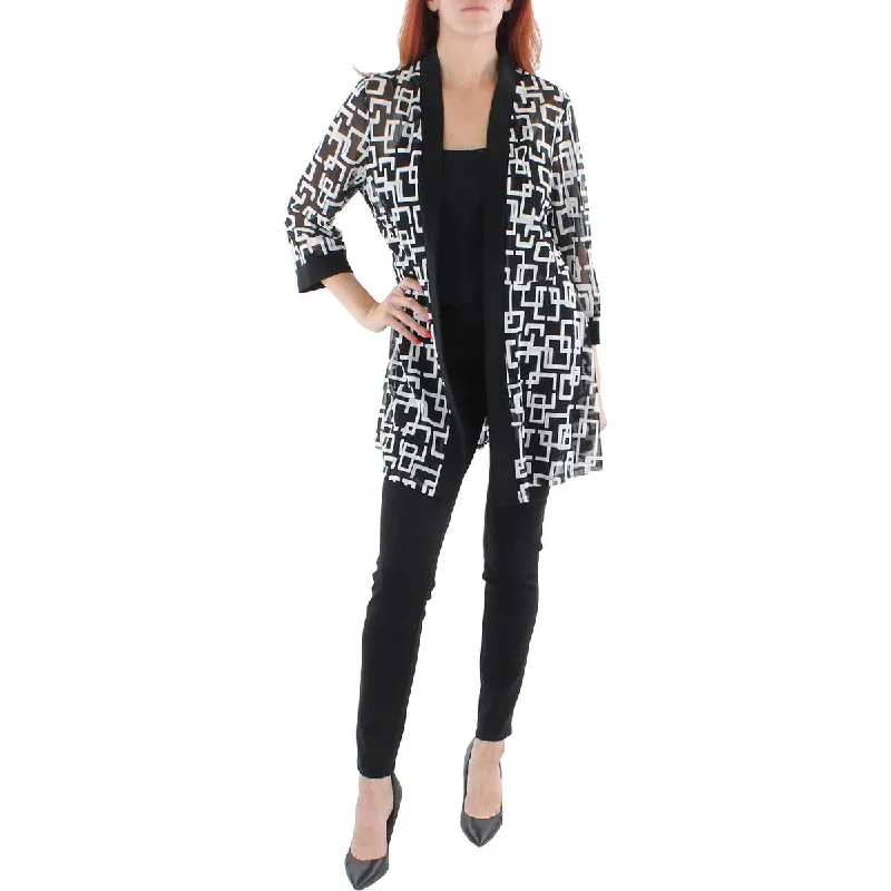 Double - Breasted Women's Leather Blazers in Taupe for an Edgy Look Womens Mesh Printed Duster Blazer