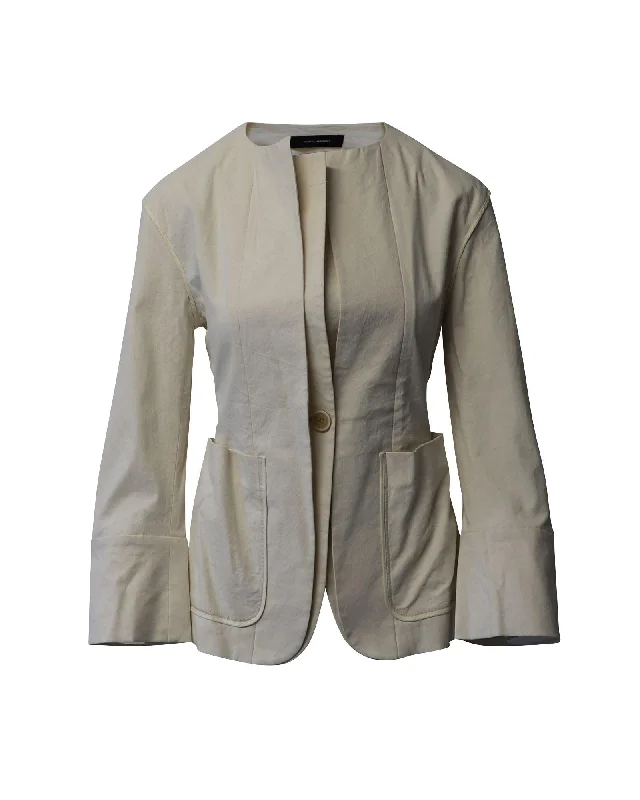 Double - Breasted Women's Polyester Blazers in Bright Colors for a Fun Style Isabel Marant Subtle Ecru Cotton Lapel Blazer Double - Breasted Women's Polyester Blazers in Bright Colors for a Fun Style Isabel Marant Subtle Ecru Cotton Lapel Blazer