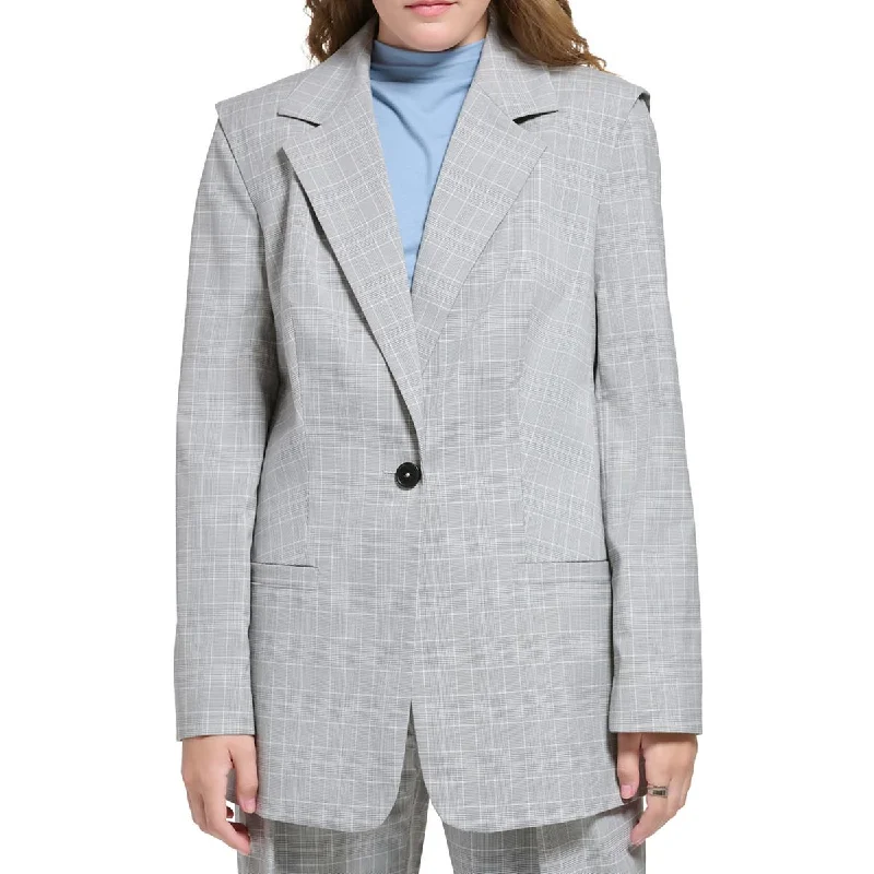 Women's Notched Lapel Blazers in Beige for a Timeless Outfit Womens Woven Plaid One-Button Blazer Women's Notched Lapel Blazers in Beige for a Timeless Outfit Womens Woven Plaid One-Button Blazer