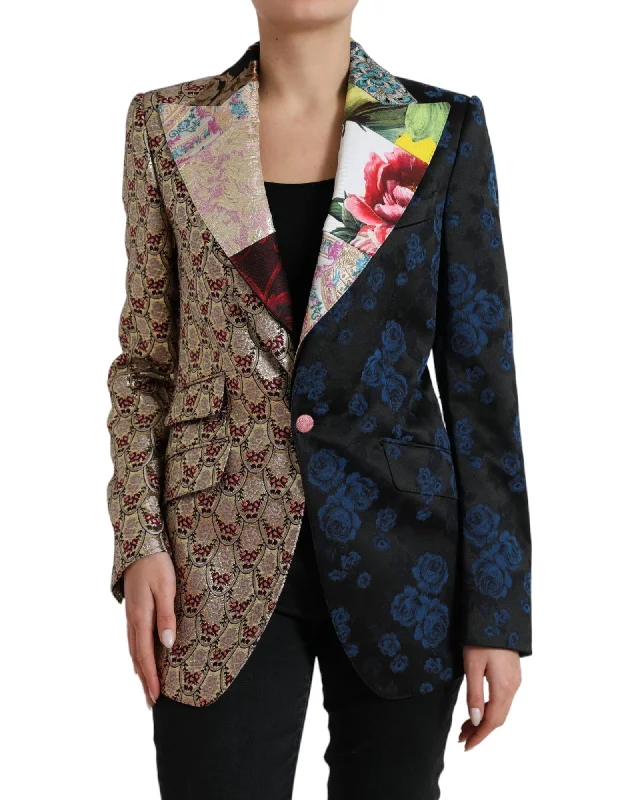 Plus Size Women's Faux Fur - Trimmed Blazers in Black for a Luxurious Look Dolce & Gabbana Floral Jacquard Patchwork Blazer Plus Size Women's Faux Fur - Trimmed Blazers in Black for a Luxurious Look Dolce & Gabbana Floral Jacquard Patchwork Blazer