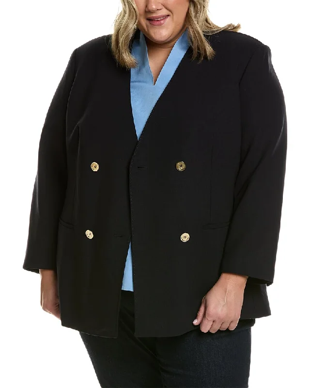 Women's Slim - Fit Blazers in Charcoal Gray for a Professional Appearance Lafayette 148 New York Plus Collarless Double-Breasted Wool-Blend Blazer Women's Slim - Fit Blazers in Charcoal Gray for a Professional Appearance Lafayette 148 New York Plus Collarless Double-Breasted Wool-Blend Blazer