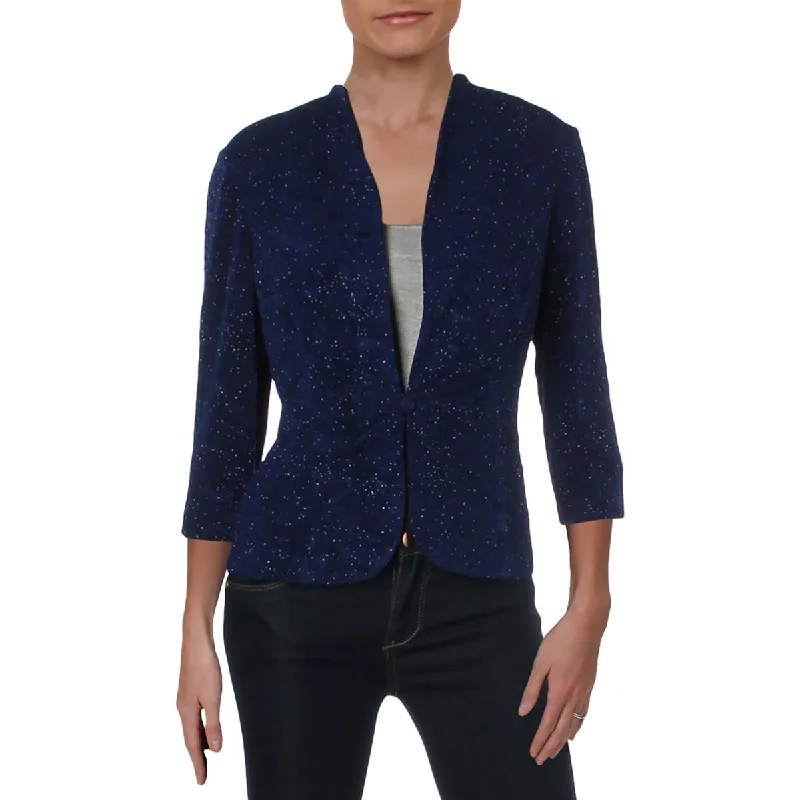 Single - Breasted Women's Tweed Blazers with Gold Buttons for a Classic Look Petites Womens Knit Glitter Collarless Blazer Single - Breasted Women's Tweed Blazers with Gold Buttons for a Classic Look Petites Womens Knit Glitter Collarless Blazer