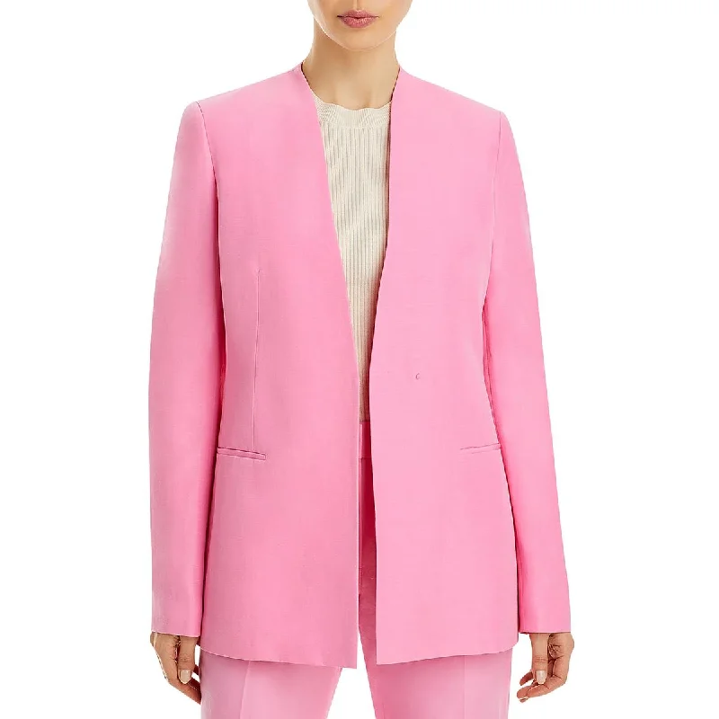 Women's Longline Linen Blazers in Pastel Colors for Summer Events Womens Linen Business Collarless Blazer Women's Longline Linen Blazers in Pastel Colors for Summer Events Womens Linen Business Collarless Blazer