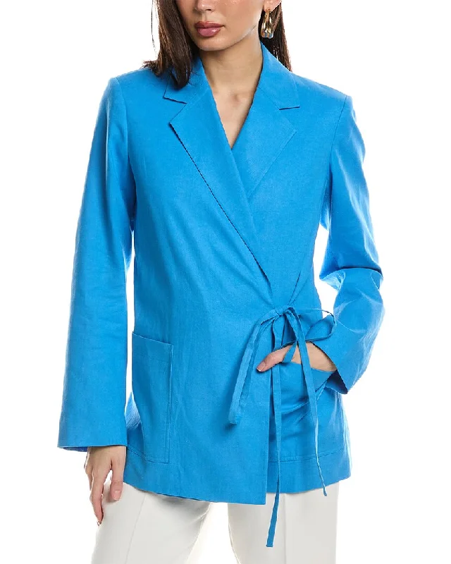 Plus Size Women's Embroidered Blazers in Floral Patterns for a Feminine Touch Jason Wu Tie Detail Linen-Blend Blazer Plus Size Women's Embroidered Blazers in Floral Patterns for a Feminine Touch Jason Wu Tie Detail Linen-Blend Blazer