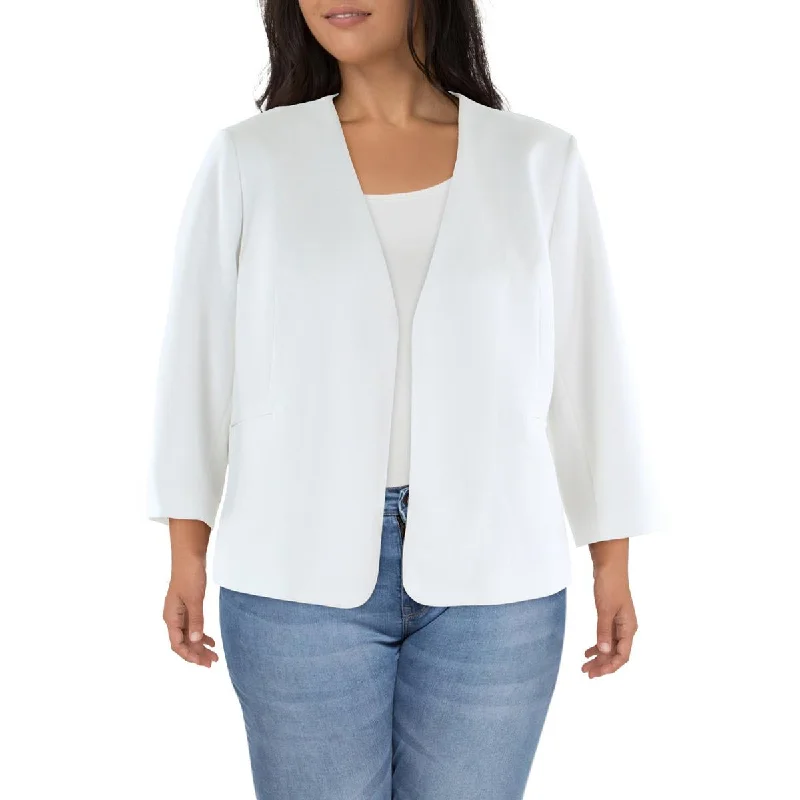 Plus Size Women's Military - Inspired Blazers with Gold Accents for a Bold Look Plus Womens Crepe Business Open-Front Blazer Plus Size Women's Military - Inspired Blazers with Gold Accents for a Bold Look Plus Womens Crepe Business Open-Front Blazer