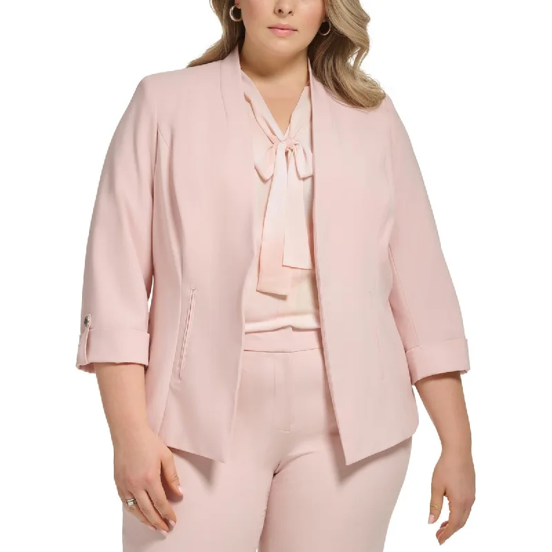 Plus Size Women's Sequin - Embellished Blazers in Silver for a Glamorous Party Plus Womens Solid Polyester Open-Front Blazer Plus Size Women's Sequin - Embellished Blazers in Silver for a Glamorous Party Plus Womens Solid Polyester Open-Front Blazer