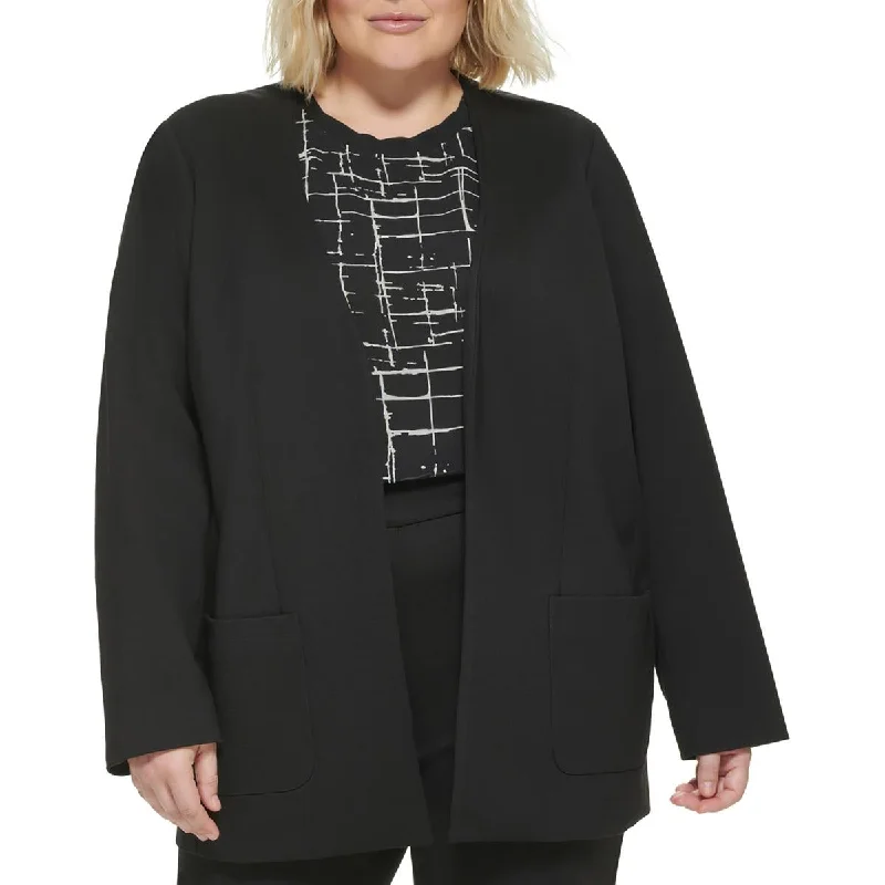 Single - Breasted Women's Linen Blend Blazers in Earth Tones for Casual Wear Plus Womens Solid Ponte Collarless Blazer Single - Breasted Women's Linen Blend Blazers in Earth Tones for Casual Wear Plus Womens Solid Ponte Collarless Blazer