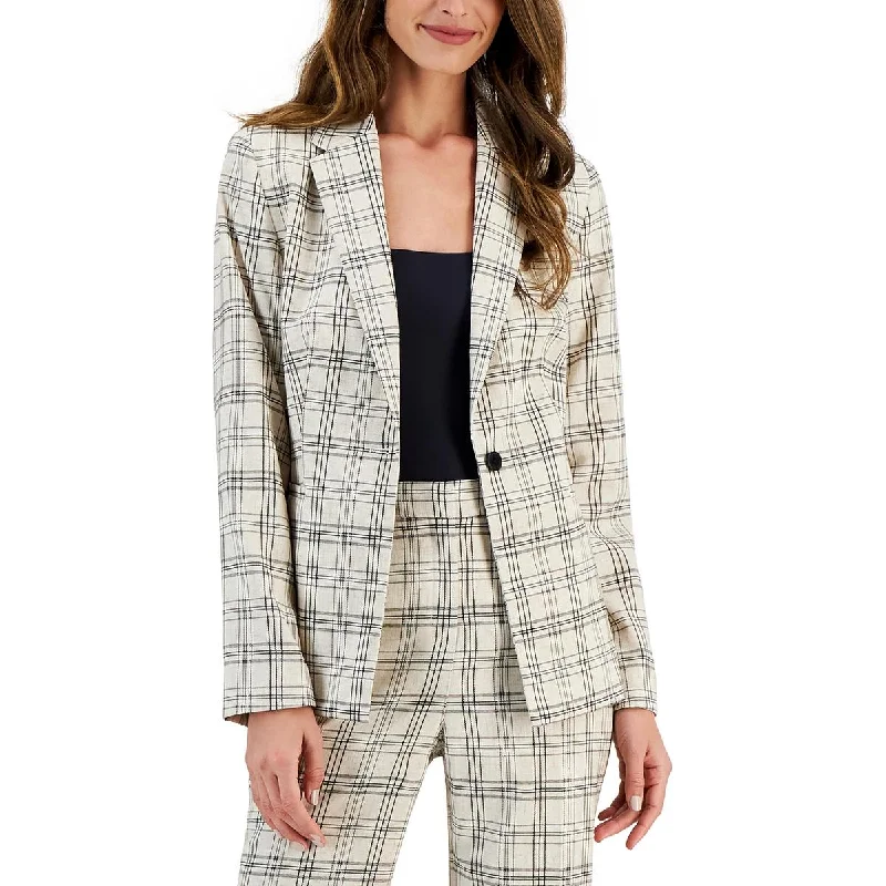 Women's Peplum Blazers in Emerald Green for a Stylish Work Attire Womens Plaid Linen One-Button Blazer Women's Peplum Blazers in Emerald Green for a Stylish Work Attire Womens Plaid Linen One-Button Blazer