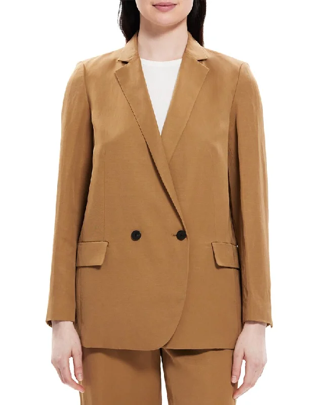 Women's Longline Linen Blazers in Pastel Colors for Summer Events Theory Double-Breasted Linen-Blend Blazer Women's Longline Linen Blazers in Pastel Colors for Summer Events Theory Double-Breasted Linen-Blend Blazer