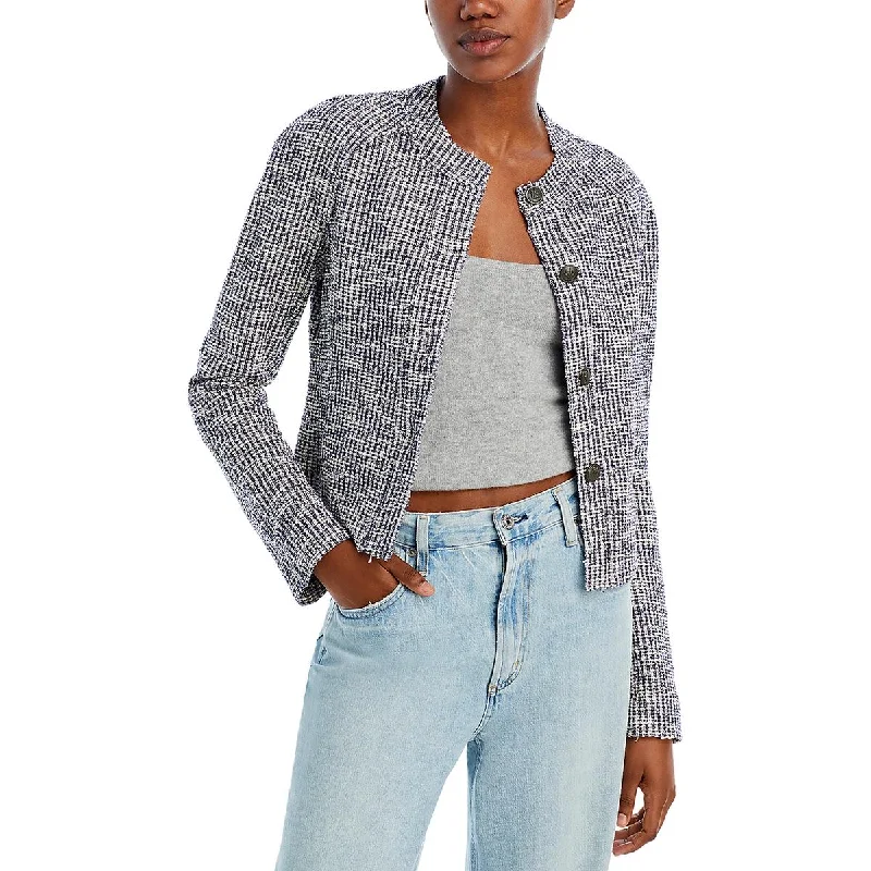 Single - Breasted Women's Tweed Blazers with Gold Buttons for a Classic Look Womens Textured Collarless Blazer Single - Breasted Women's Tweed Blazers with Gold Buttons for a Classic Look Womens Textured Collarless Blazer