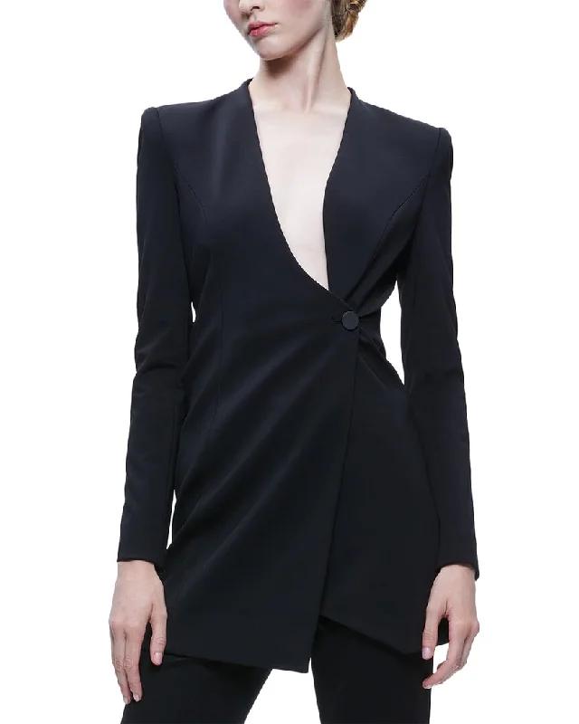 Women's Tailored Stretch Blazers in Navy Blue for Business Meetings Alice + Olivia Lucien Curvy V-Neck Blazer Women's Tailored Stretch Blazers in Navy Blue for Business Meetings Alice + Olivia Lucien Curvy V-Neck Blazer