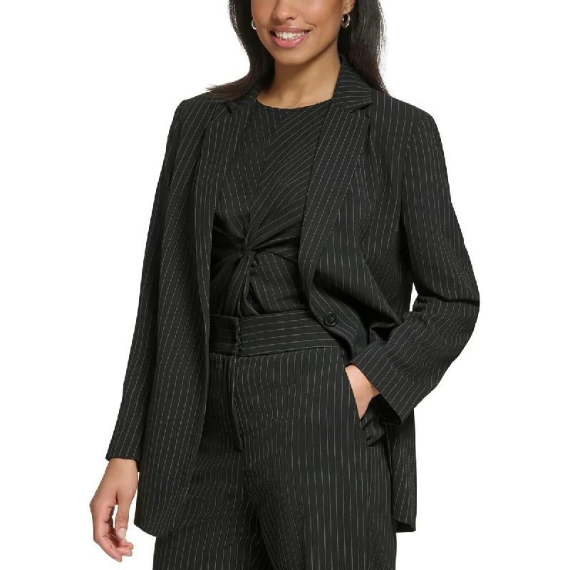 Womens Pinstripe Polyester One-Button Blazer