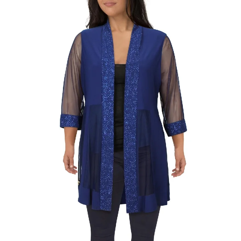 Plus Womens Glitter Open Front Duster Blazer