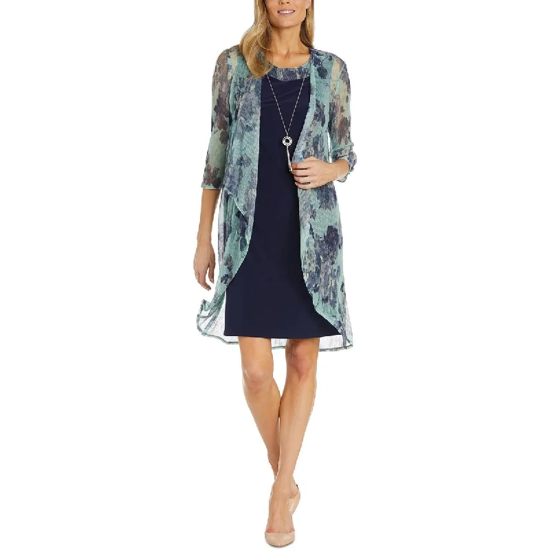 Petites Womens Metallic Floral Print Open-Front Blazer