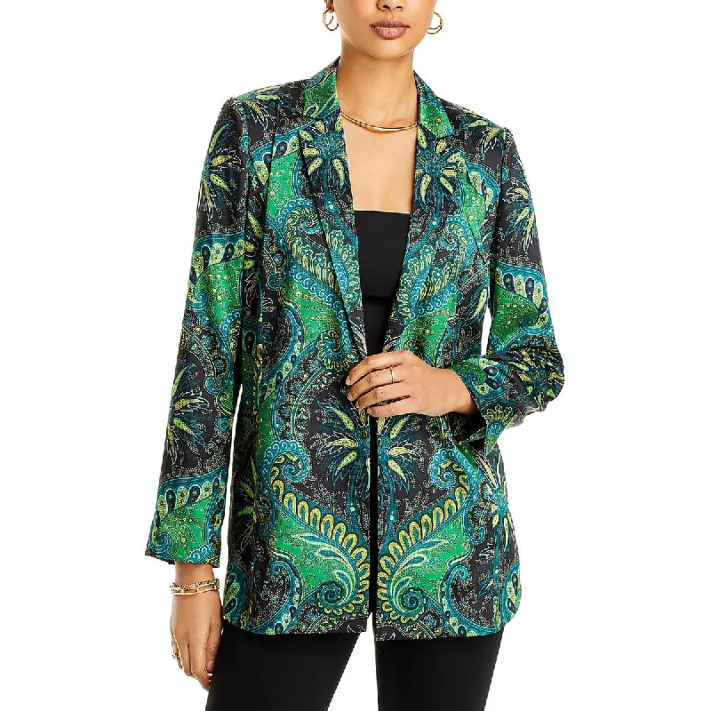 Plus Size Women's Embroidered Blazers in Floral Patterns for a Feminine Touch Womens Satin Printed One-Button Blazer Plus Size Women's Embroidered Blazers in Floral Patterns for a Feminine Touch Womens Satin Printed One-Button Blazer