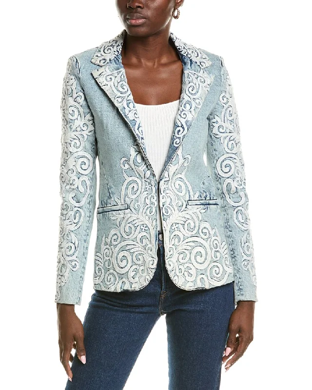 Plus Size Women's Faux Fur - Trimmed Blazers in Black for a Luxurious Look Alice + Olivia Macey Embroidered Denim Blazer Plus Size Women's Faux Fur - Trimmed Blazers in Black for a Luxurious Look Alice + Olivia Macey Embroidered Denim Blazer